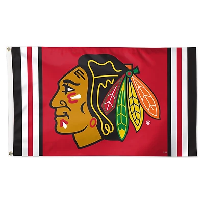 Drapeau de luxe à rayures simples WinCraft Chicago Blackhawks 3 pi x 5 pi avec logo et logo de l'équipe