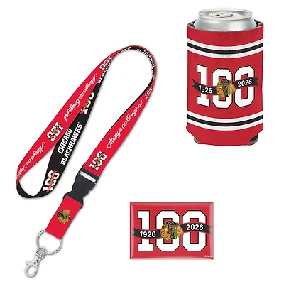 Pack de trois pièces WinCraft pour supporters du centenaire des Chicago Blackhawks
