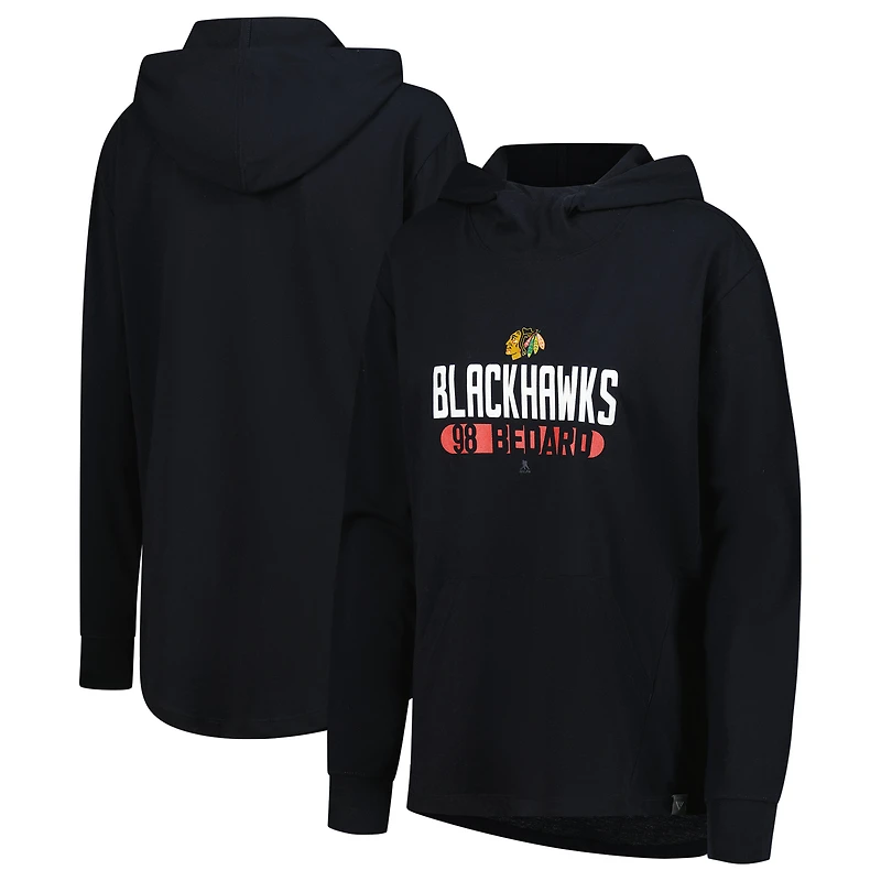 Sweat à capuche noir pour femme Levelwear Connor Bedard des Blackhawks de Chicago Vivid Tracer avec nom et numéro