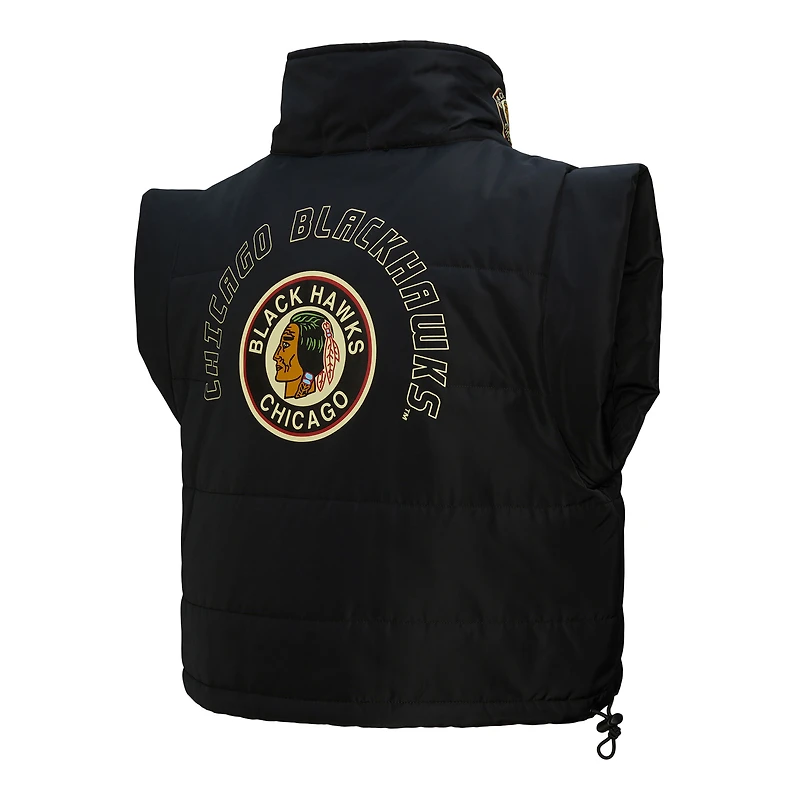 Gilet matelassé court entièrement zippé noir Chicago Blackhawks de Mitchell & Ness pour femme