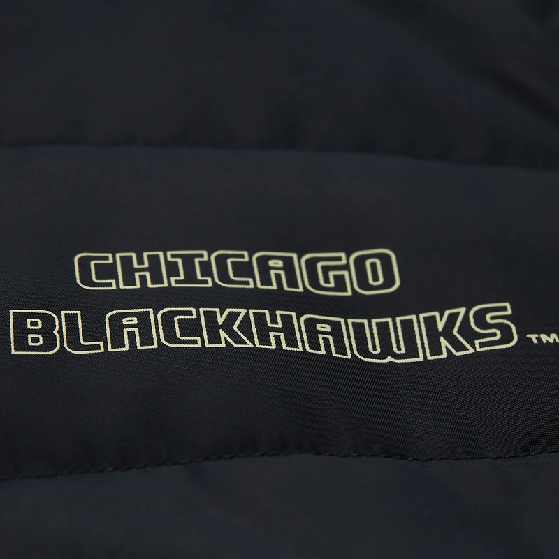Women's Mitchell & Ness  Black Chicago Blackhawks Cropped Full-Zip Puffer Vest
