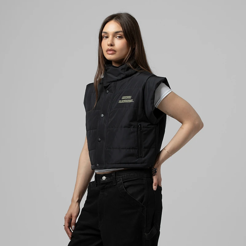 Women's Mitchell & Ness  Black Chicago Blackhawks Cropped Full-Zip Puffer Vest