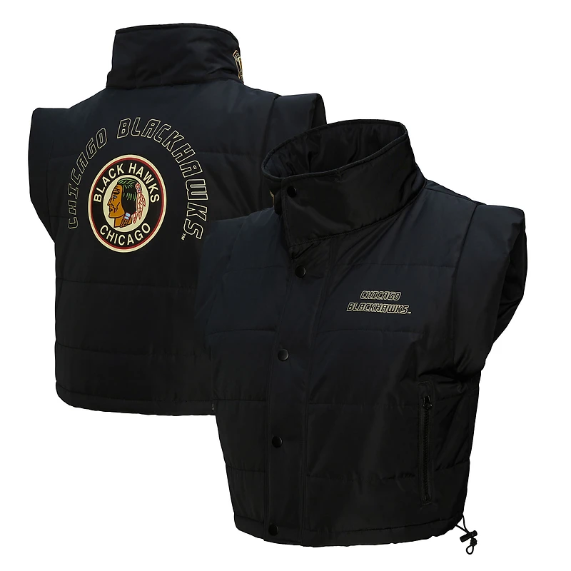 Gilet matelassé court entièrement zippé noir Chicago Blackhawks de Mitchell & Ness pour femme