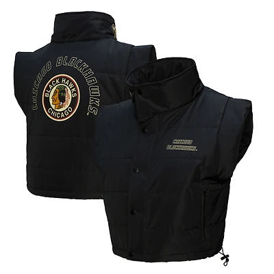 Gilet matelassé court entièrement zippé noir Chicago Blackhawks de Mitchell & Ness pour femme