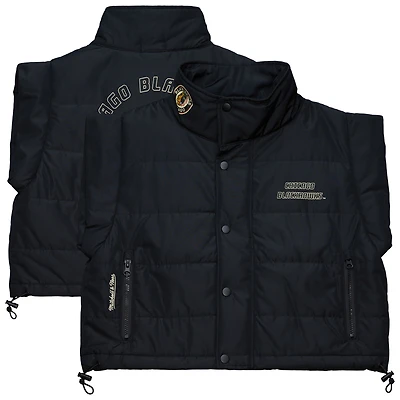 Gilet matelassé court entièrement zippé noir Chicago Blackhawks de Mitchell & Ness pour femme