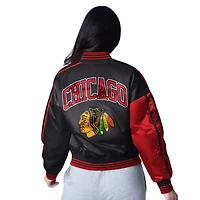Women's Starter  Black Chicago Blackhawks Zone Blitz Cropped Full-Snap Varsity Jacket