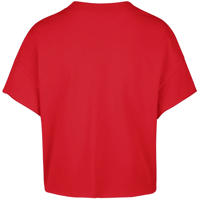 T-shirt surdimensionné à col cranté pour femme Connor Bedard rouge des Blackhawks de Chicago Elation avec nom et numéro