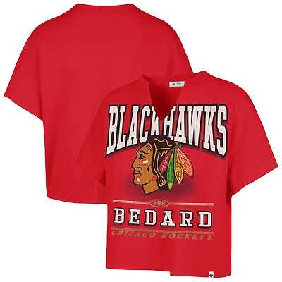 T-shirt surdimensionné à col cranté pour femme Connor Bedard rouge des Blackhawks de Chicago Elation avec nom et numéro