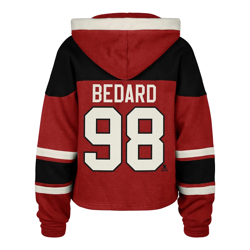 Women's '47 Connor Bedard Red Chicago Blackhawks Superior Lacer Cropped Pullover Hoodie