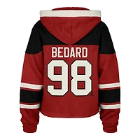 Women's '47 Connor Bedard Red Chicago Blackhawks Superior Lacer Cropped Pullover Hoodie