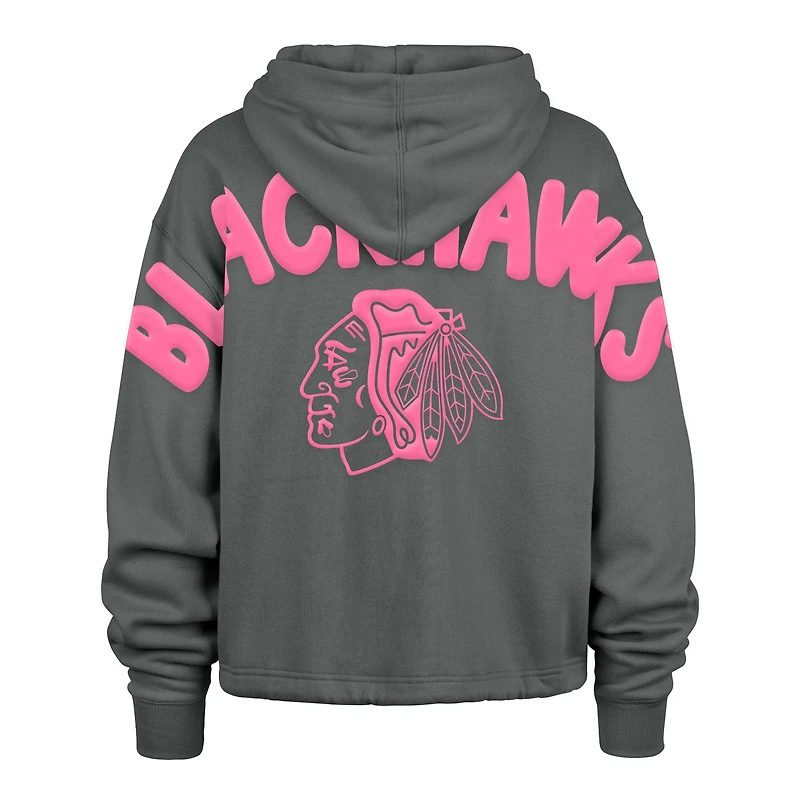 Sweat à capuche court Bright Side Venice '47 gris pour femme des Chicago Blackhawks