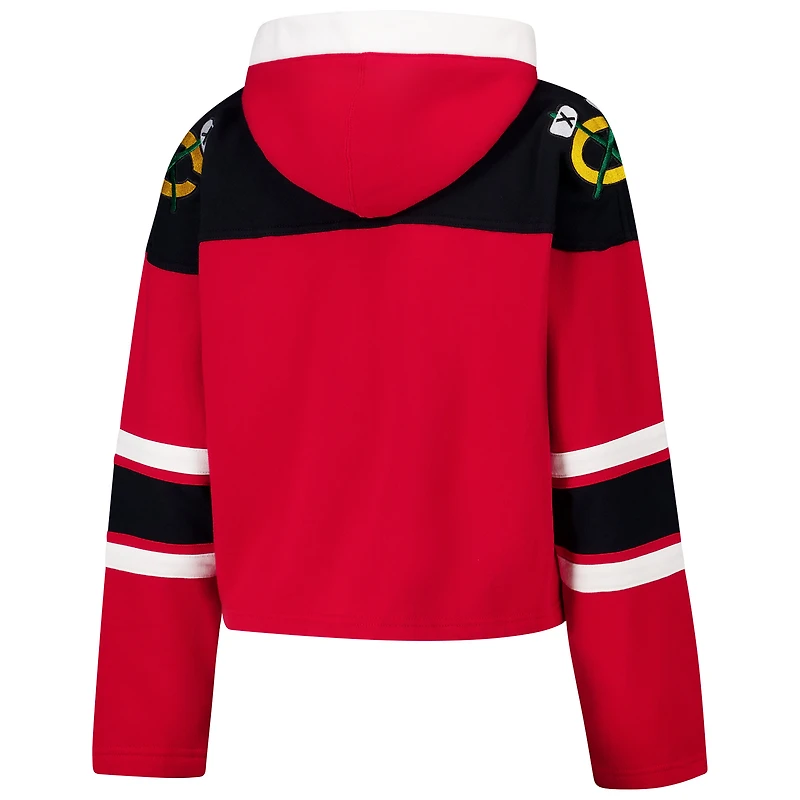 Sweat à capuche court lacets de qualité supérieure pour femme '47 Red Chicago Blackhawks