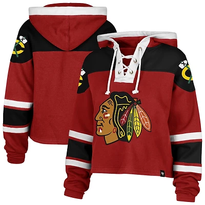 Sweat à capuche court lacets de qualité supérieure pour femme '47 Red Chicago Blackhawks