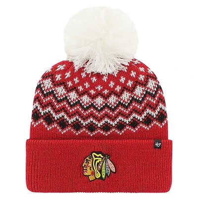 Women's '47 Red Chicago Blackhawks Elsa Cuffed Knit Hat with Pom