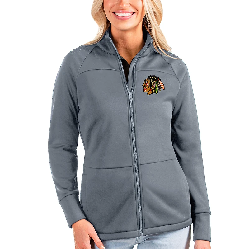 Women's Antigua Gray Chicago Blackhawks Links Full-Zip Golf Jacket