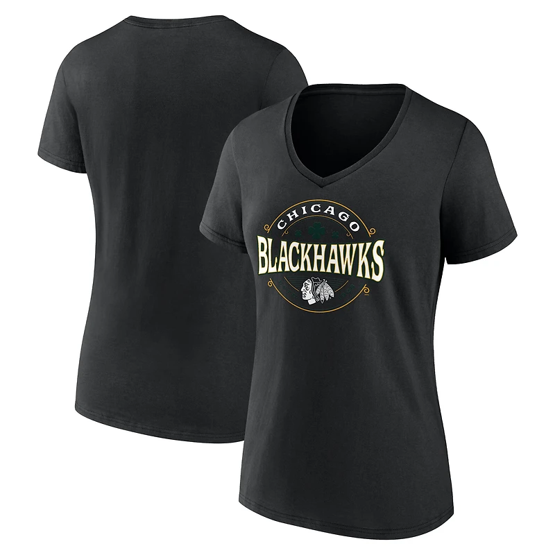 Women's  Black Chicago Blackhawks Lucky V-Neck T-Shirt