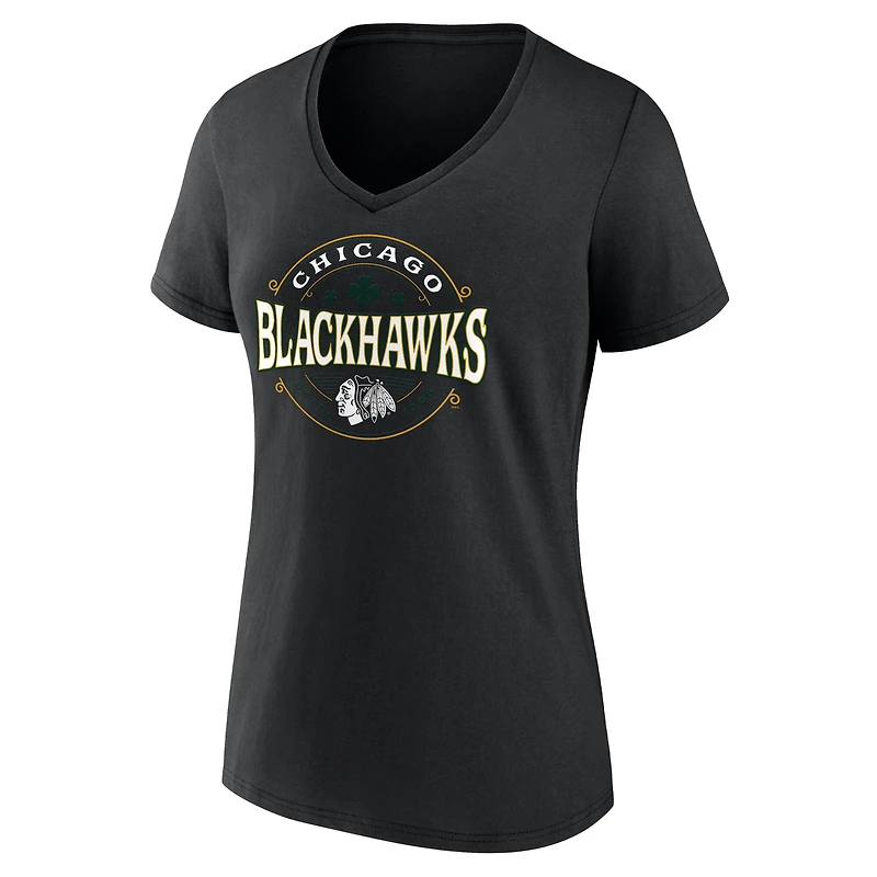 T-shirt à col en V porte-bonheur des Blackhawks de Chicago noirs pour femmes