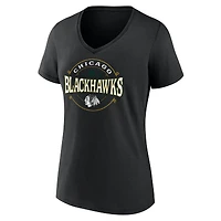 T-shirt à col en V porte-bonheur des Blackhawks de Chicago noirs pour femmes