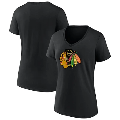 Women's Black Chicago Blackhawks Primary Logo V-Neck T-Shirt