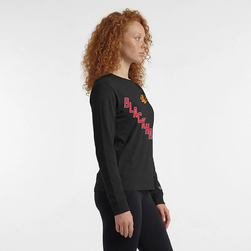 Women's Champion Black Chicago Blackhawks 2-Hit Long Sleeve T-Shirt
