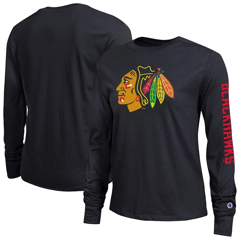Women's Champion Black Chicago Blackhawks 2-Hit Long Sleeve T-Shirt