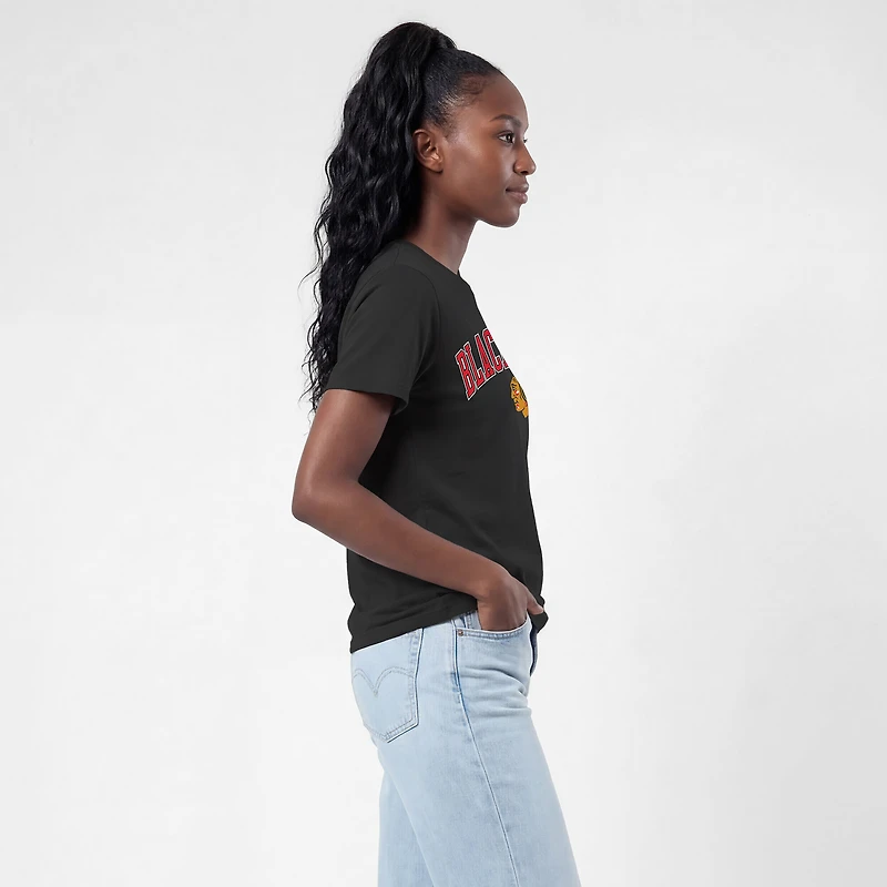 T-shirt Champion Black pour femmes avec logo de la mascotte des Blackhawks Chicago.
