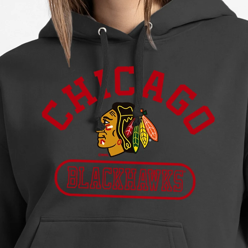 Women's Champion  Black Chicago Blackhawks Arched Pill Box Hoodie