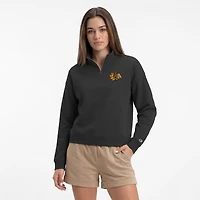 Women's Champion  Black Chicago Blackhawks Powerblend Quarter-Zip Sweatshirt
