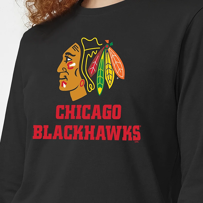 Women's Champion Black Chicago Blackhawks Wordmark Lockup Long Sleeve T-Shirt
