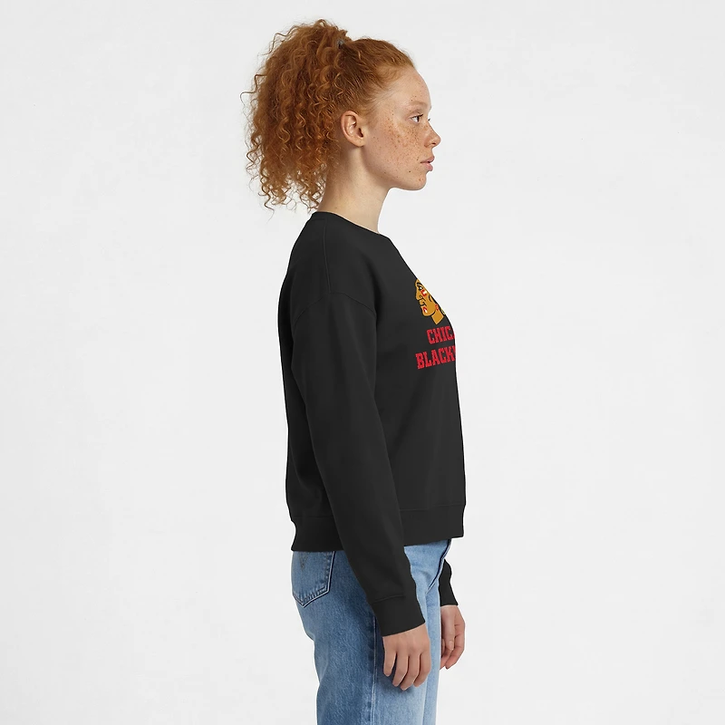 Women's Champion Black Chicago Blackhawks Wordmark Lockup Powerblend Sweatshirt