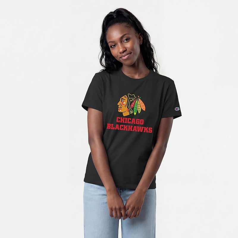 Women's Champion  Black Chicago Blackhawks Wordmark Lockup T-Shirt