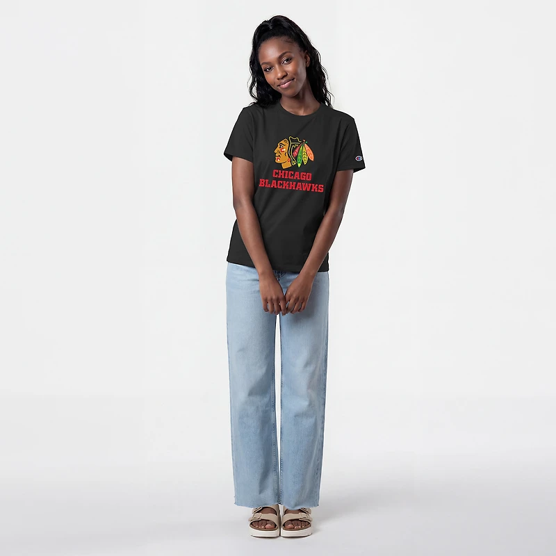 Women's Champion  Black Chicago Blackhawks Wordmark Lockup T-Shirt
