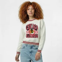 Sweat-shirt à col rond Champion crème pour femme, motif Bold Laurels des Blackhawks de Chicago, en fil tissé inversé.