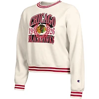 Women's Champion  Cream Chicago Blackhawks Bold Laurels Reverse Weave Yarn Crewneck Sweatshirt