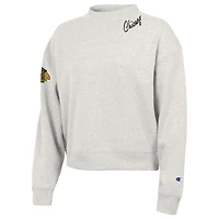 Sweat-shirt à col rond en polaire Champion pour femmes, couleur avoine, logo des Blackhawks de Chicago.
