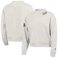 Sweat-shirt à col rond en polaire Champion pour femmes, couleur avoine, logo des Blackhawks de Chicago.