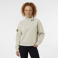 Sweat-shirt à col rond en polaire Champion pour femmes, couleur avoine, logo des Blackhawks de Chicago.