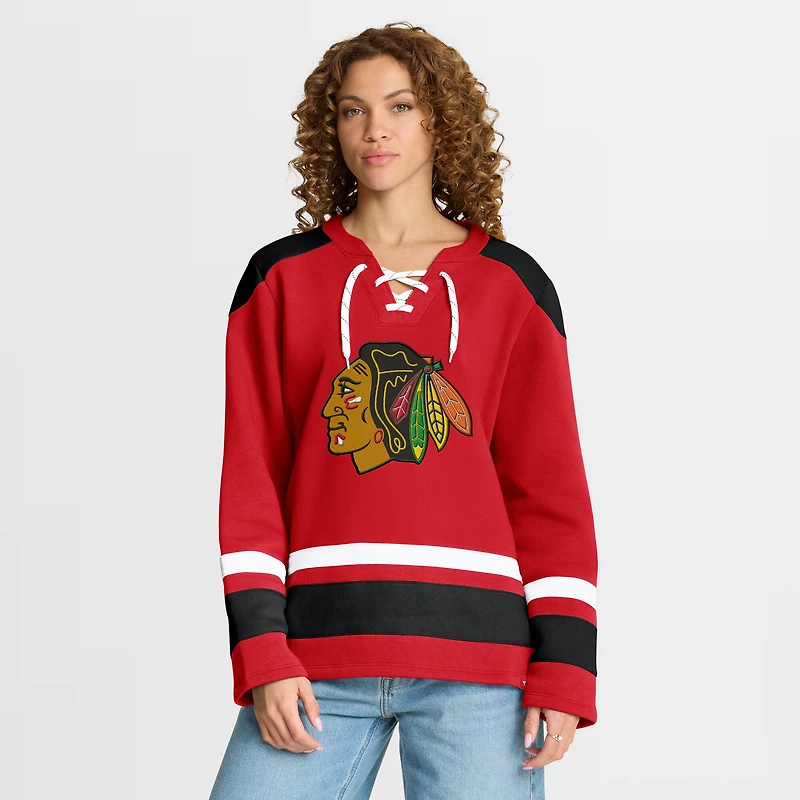 Sweat-shirt à lacets manches longues Icing Fanatics Athletic rouge pour femme des Blackhawks de Chicago