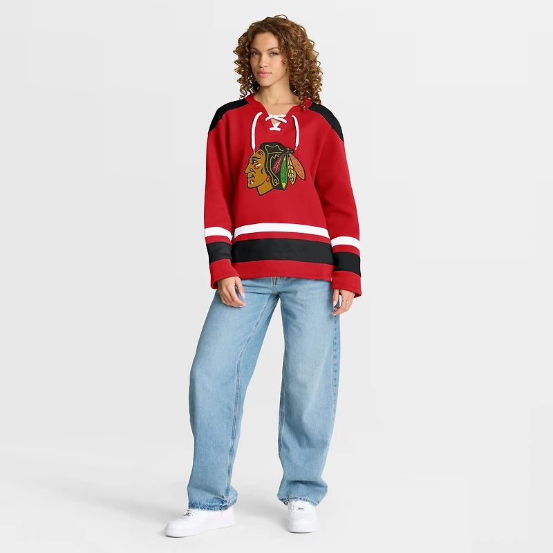 Sweat-shirt à lacets manches longues Icing Fanatics Athletic rouge pour femme des Blackhawks de Chicago