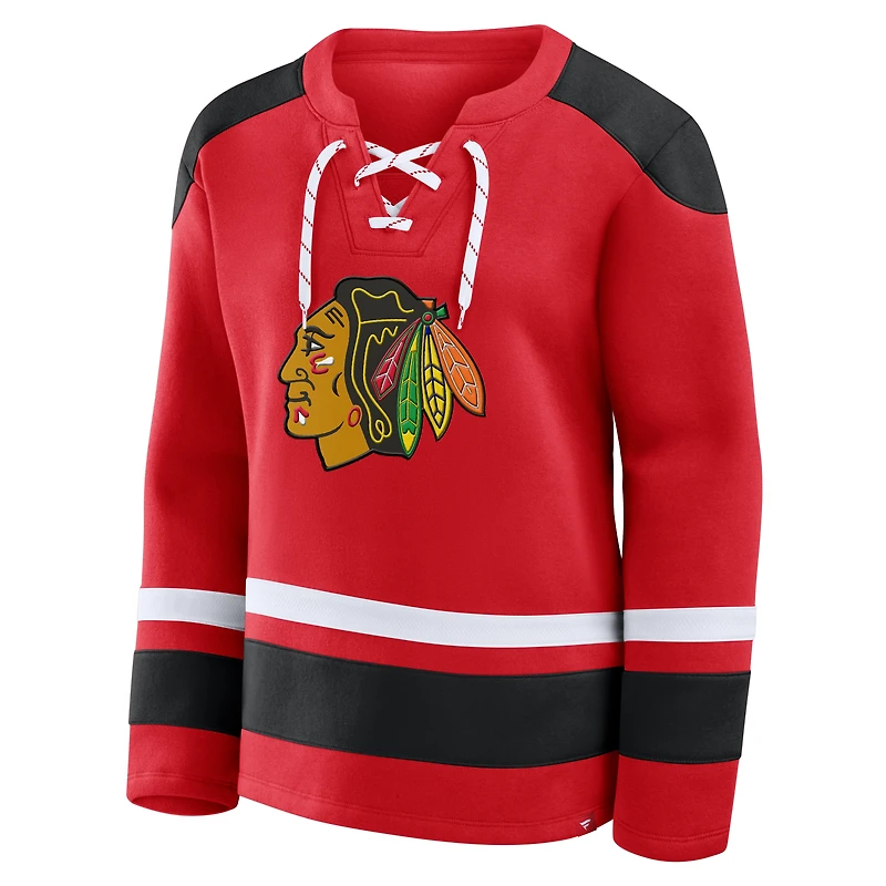 Sweat-shirt à lacets manches longues Icing Fanatics Athletic rouge pour femme des Blackhawks de Chicago