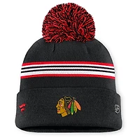 Women's Fanatics Black Chicago Blackhawks Authentic Pro Rink Cuffed Knit Hat with Pom