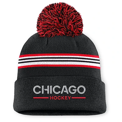 Women's Fanatics Black Chicago Blackhawks Authentic Pro Rink Cuffed Knit Hat with Pom