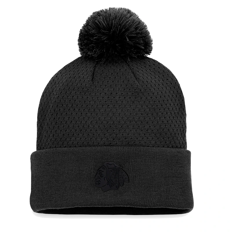 Women's Fanatics Black Chicago Blackhawks Authentic Pro Road Cuffed Knit Hat with Pom