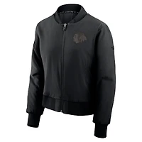 Blouson aviateur entièrement zippé Fanatics Black Chicago Blackhawks Authentic Pro Road pour femme