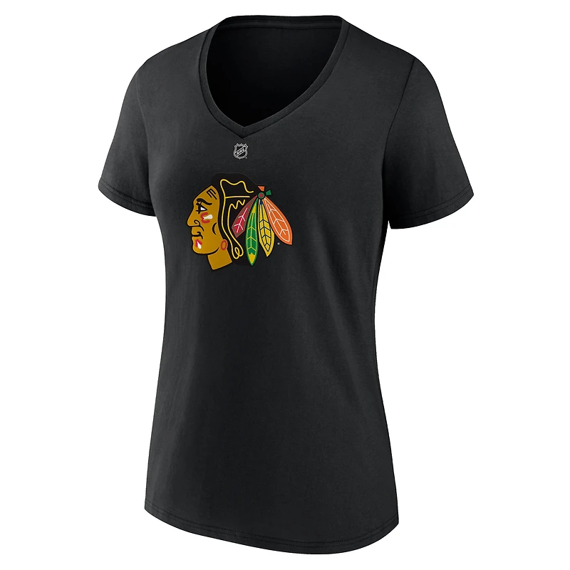 Fanatics pour femmes Connor Bedard Noir Chicago Blackhawks 2023 NHL Draft Authentique Stack Player Nom et numéro T-shirt à col en V