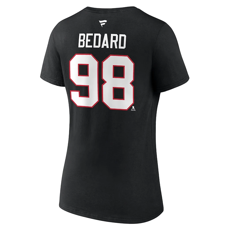 Fanatics pour femmes Connor Bedard Noir Chicago Blackhawks 2023 NHL Draft Authentique Stack Player Nom et numéro T-shirt à col en V