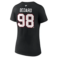 Fanatics pour femmes Connor Bedard Noir Chicago Blackhawks 2023 NHL Draft Authentique Stack Player Nom et numéro T-shirt à col en V