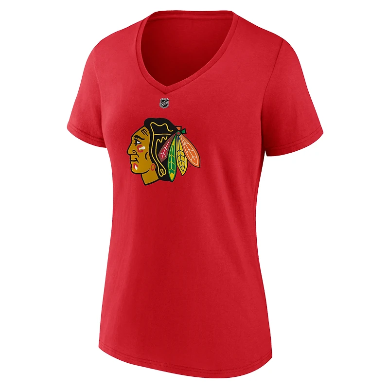 Fanatics pour femmes Connor Bedard rouge Chicago Blackhawks 2023 NHL Draft Authentique Stack Player Nom et numéro T-shirt à col en V