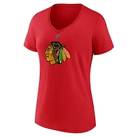 Fanatics pour femmes Connor Bedard rouge Chicago Blackhawks 2023 NHL Draft Authentique Stack Player Nom et numéro T-shirt à col en V