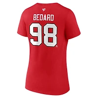 Fanatics pour femmes Connor Bedard rouge Chicago Blackhawks 2023 NHL Draft Authentique Stack Player Nom et numéro T-shirt à col en V